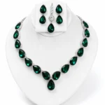 green teardrop crystal necklace set wholesale