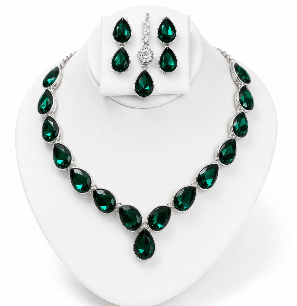green teardrop crystal necklace set wholesale green teardrop crystal necklace set wholesale