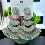 oxidised layered jhumka earrings front view