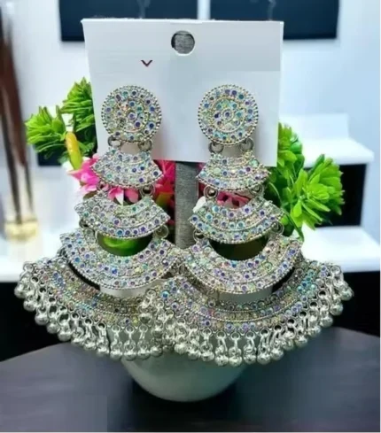 oxidised layered jhumka earrings front view