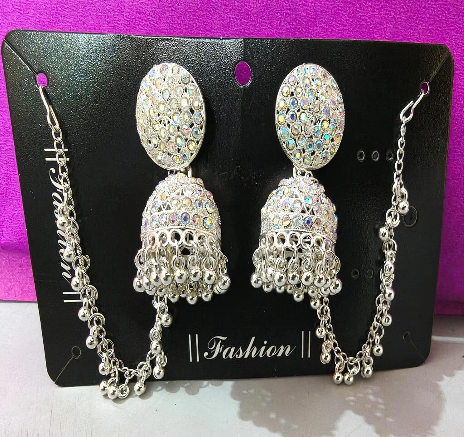 1 stone studded jhumka earrings front view