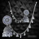 oxidised jhumka earrings with chain front view