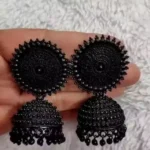 black oxidised jhumka earrings traditional design