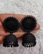 black oxidised jhumka earrings traditional design