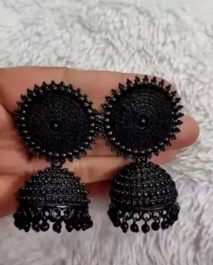 black oxidised jhumka earrings traditional design