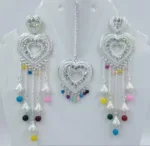 heart design long earrings with maang tikka multicolor beads