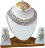 american diamond choker necklace set with earrings and maang tikka