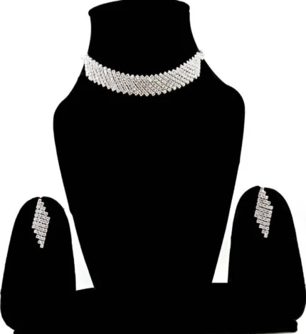 american diamond stylish necklace set with earrings zig zag design