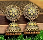 antique gold jhumka earrings floral design traditional