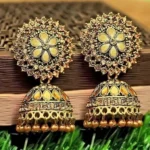 antique gold jhumka earrings floral design traditional