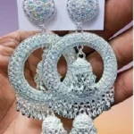 oxidised silver chandbali earrings with hanging jhumka design