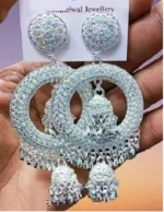 oxidised silver chandbali earrings with hanging jhumka design