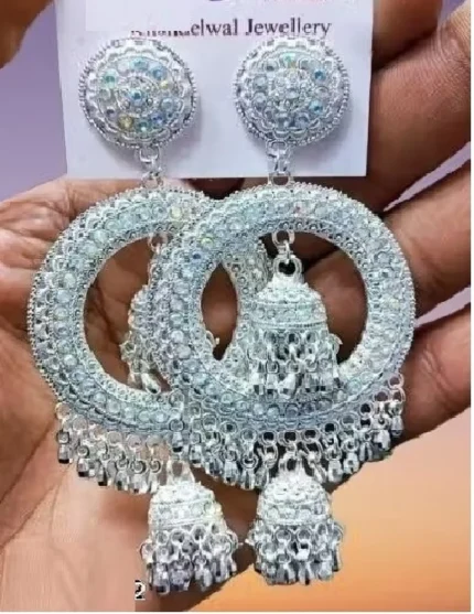 oxidised silver chandbali earrings with hanging jhumka design