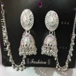 oxidized silver jhumka earrings with ear chain