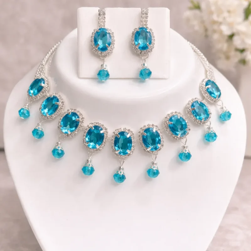 blue crystal bridal necklace set wholesale