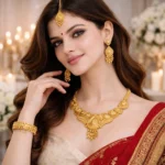gold plated traditional bridal jewellery set wholesale with maang tikka and bracelet