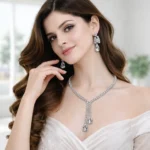 silver american diamond lariat necklace set wholesale