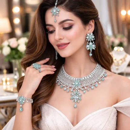 heavy american diamond bridal choker necklace set wholesale