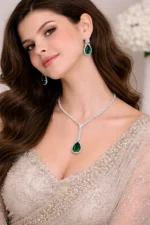 Emerald Green Teardrop Pendant Necklace Set