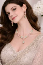 model wearing pastel artificial jewellery necklace set