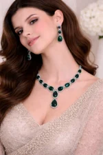 model wearing green artificial jewellery necklace set