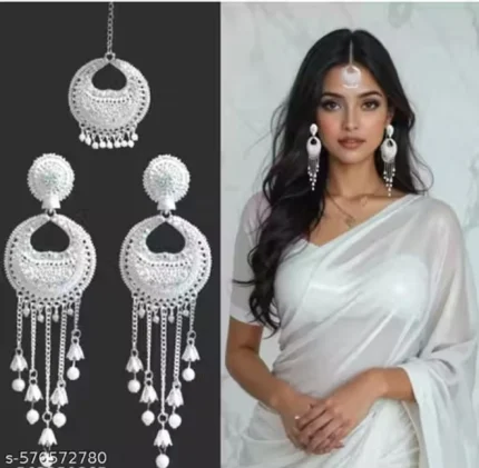model wearing chandbali jhumka earrings set