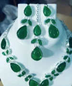 close view green bridal necklace set