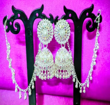 traditional jhumka earrings side chain design