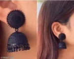 black oxidised jhumka earrings