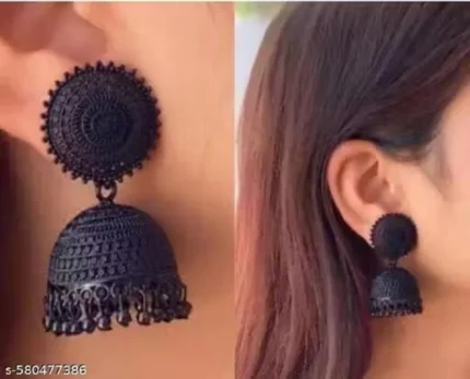 black oxidised jhumka earrings