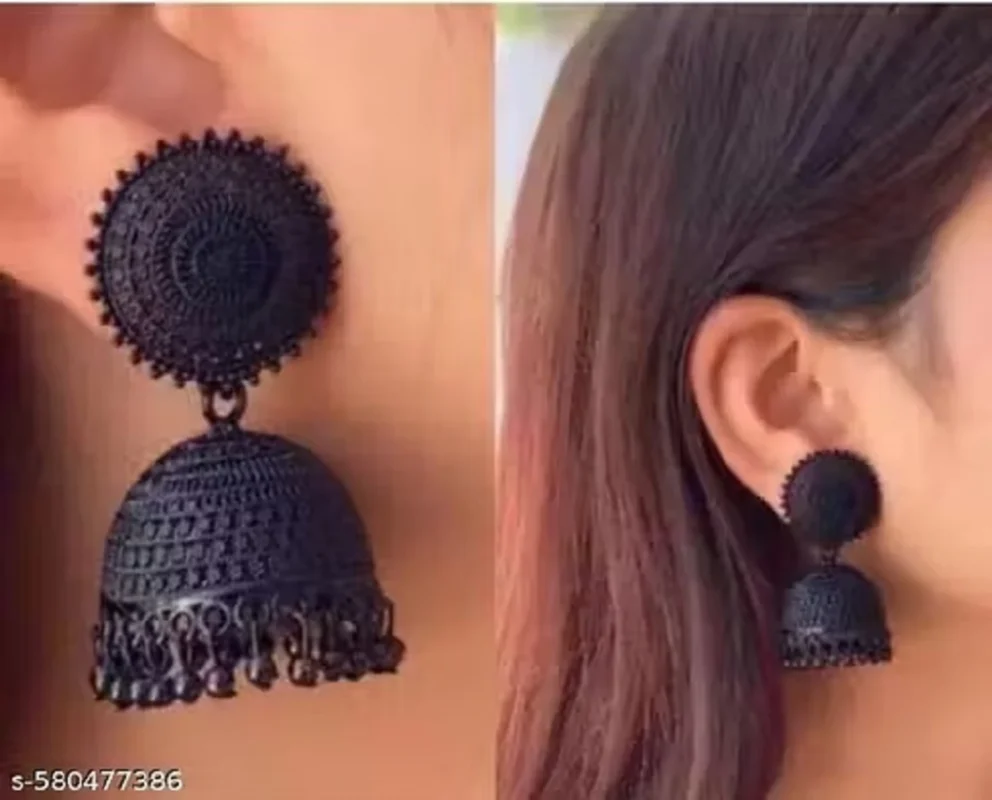 black oxidised jhumka earrings