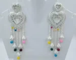 heart design long earrings with maang tikka multicolor beads