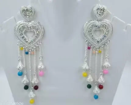 heart design long earrings with maang tikka multicolor beads