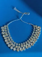 american diamond choker necklace set with earrings and maang tikka
