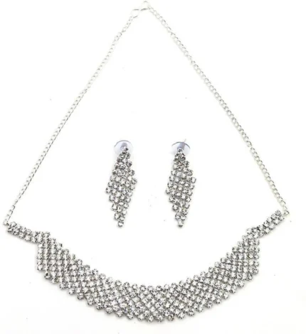 american diamond stylish necklace set with earrings zig zag design