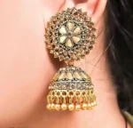 antique gold jhumka earrings floral design traditional
