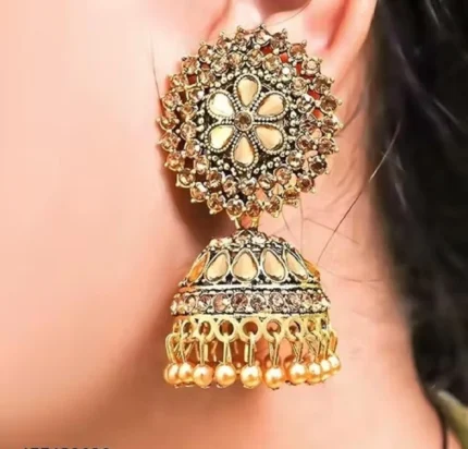 antique gold jhumka earrings floral design traditional