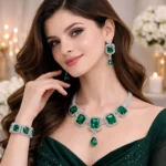emerald green square crystal necklace set wholesale