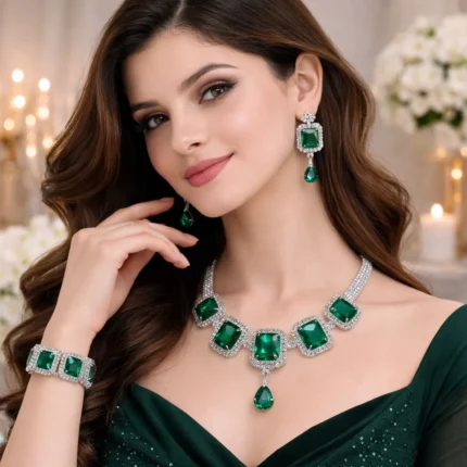 emerald green square crystal necklace set wholesale