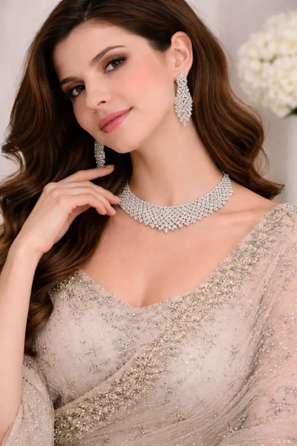 heavy american diamond bridal necklace set wholesale