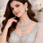 heavy silver american diamond bridal choker necklace set wholesale