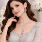 pink teardrop american diamond lariat necklace set wholesale