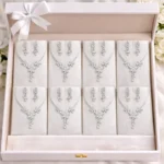 silver american diamond floral drop necklace set wholesale