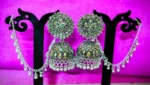 heavy jhumka earrings with chain display stand