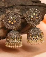 antique gold jhumka earrings floral design traditional