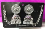 antique oxidized jhumka earrings close view