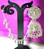 silver jhumka earrings ear chain backside