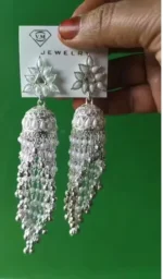 white pearl tassel jhumka earrings design