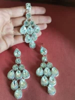 american diamond choker necklace set with earrings and maang tikka