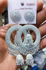 oxidised silver chandbali earrings with hanging jhumka design